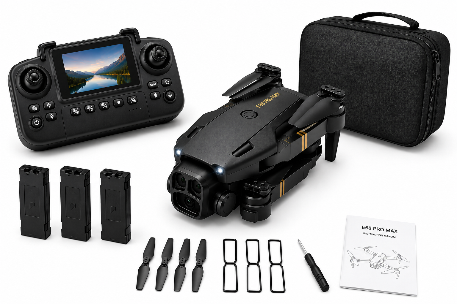 E68 Pro Max — დრონი ჩაშენებული ეკრანით ფოტო 4
